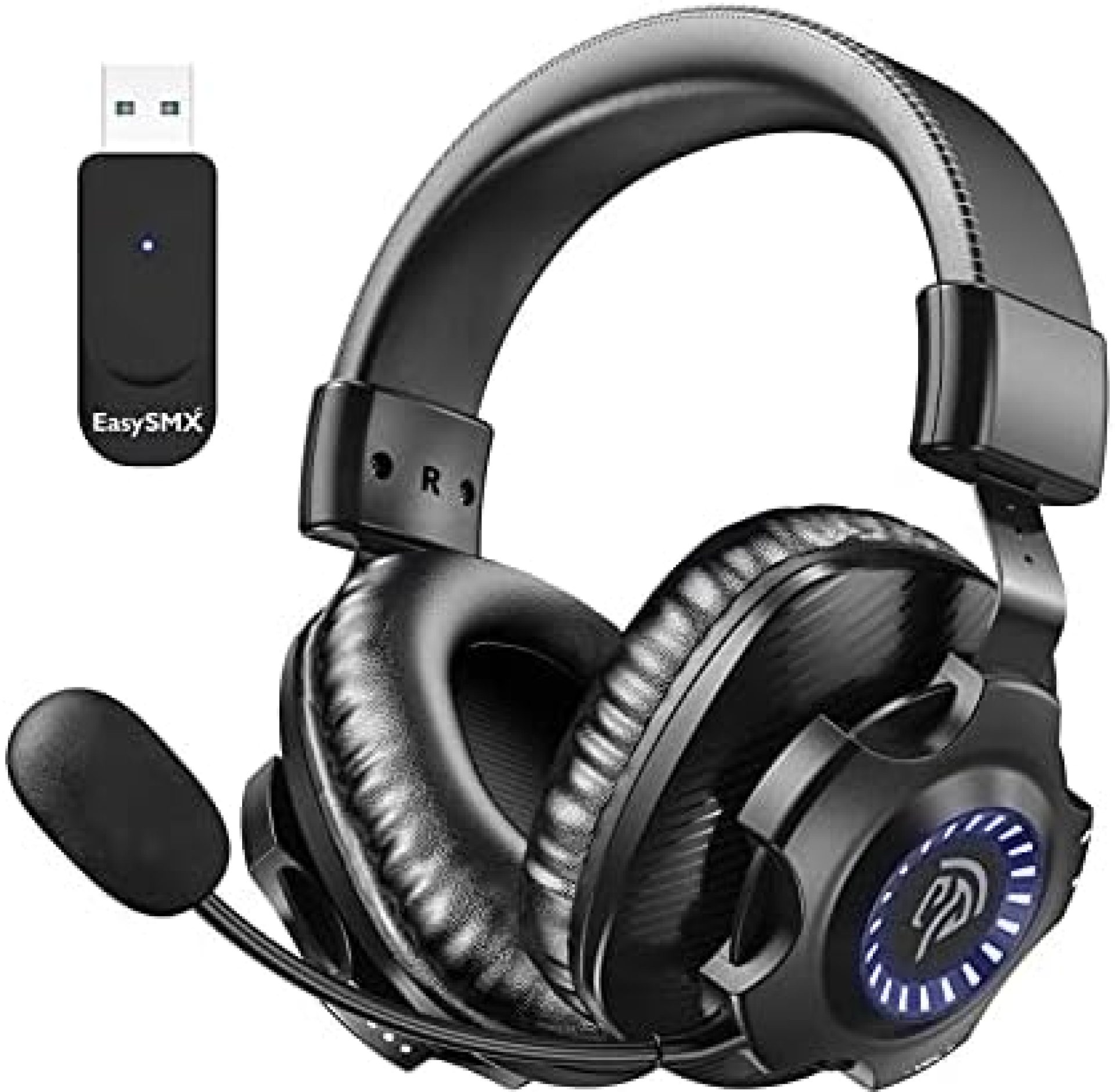 EasySMX 2.4G Wireless Gaming Headset PS5/PS4/PC V07W Gaming Headphones with Detachable Noise Cancellation Microphone, RGB Lighting, Over-Ear Memory Foam Computer Headset with 7.1 Surround Deep Bass EasySMX 2.4G Wireless Gaming Headset PS5/PS4/PC V07W Gaming Headphones with Detachable Noise Cancellation Microphone, RGB Lighting, Over-Ear Memory Foam Computer Headset with 7.1 Surround Deep Bass