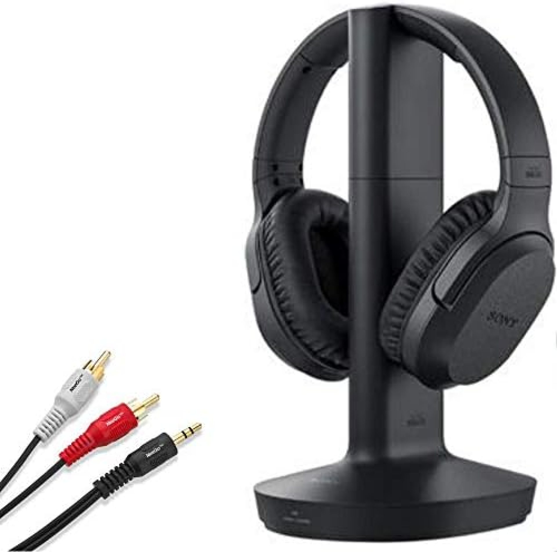 Sony Wireless RF Headphone 150-Foot Range, Noise Reduction, Volume Control, Voice Mode, 20-Hr Battery Life –NeeGo 6-ft 3.5mm RCA Plug Y-Adapter for TV Sony Wireless RF Headphone 150-Foot Range, Noise Reduction, Volume Control, Voice Mode, 20-Hr Battery Life –NeeGo 6-ft 3.5mm RCA Plug Y-Adapter for TV