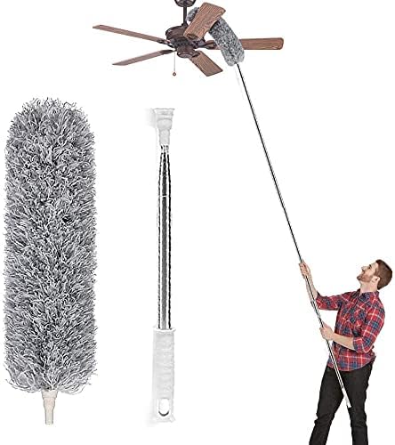 Microfiber Duster with Extension Pole(Stainless Steel), Extra Long 100 inches, with Bendable Head, Extendable Duster for Cleaning High Ceiling Fan, Interior Roof, Cobweb, Gap Dust- Wet or Dry Use Microfiber Duster with Extension Pole(Stainless Steel), Extra Long 100 inches, with Bendable Head, Extendable Duster for Cleaning High Ceiling Fan, Interior Roof, Cobweb, Gap Dust- Wet or Dry Use