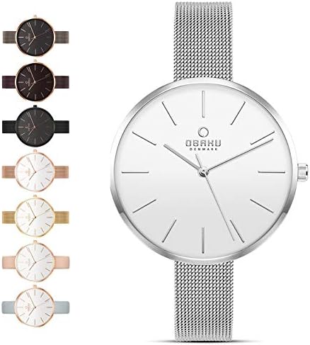 Obaku Womens Classic and Modern Dress Watch with Stainless Steel Mesh Band in Black, Blue, Silver, Gold and Rose Gold or Leather Band in Blue and Pink | Scratch & Water Resistant | 36MM 3-Handed Watch Obaku Womens Classic and Modern Dress Watch with Stainless Steel Mesh Band in Black, Blue, Silver, Gold and Rose Gold or Leather Band in Blue and Pink | Scratch & Water Resistant | 36MM 3-Handed Watch
