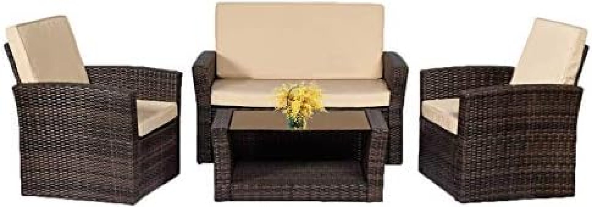 FDW Sectional Sofa Rattan Chair Wicker Conversation Set Outdoor Backyard Porch Poolside Balcony Garden Furniture with Coffee Table, Brown FDW Sectional Sofa Rattan Chair Wicker Conversation Set Outdoor Backyard Porch Poolside Balcony Garden Furniture with Coffee Table, Brown
