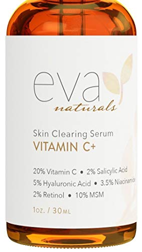 Eva Naturals Vitamin C Serum Plus 2% Retinol, 3.5% Niacinamide, 5% Hyaluronic Acid, 2% Salicylic Acid, 10% MSM, 20% Vitamin C – Skin Clearing Serum – Anti-Aging Skin Repair, Face Serum (1 oz) Eva Naturals Vitamin C Serum Plus 2% Retinol, 3.5% Niacinamide, 5% Hyaluronic Acid, 2% Salicylic Acid, 10% MSM, 20% Vitamin C – Skin Clearing Serum – Anti-Aging Skin Repair, Face Serum (1 oz)