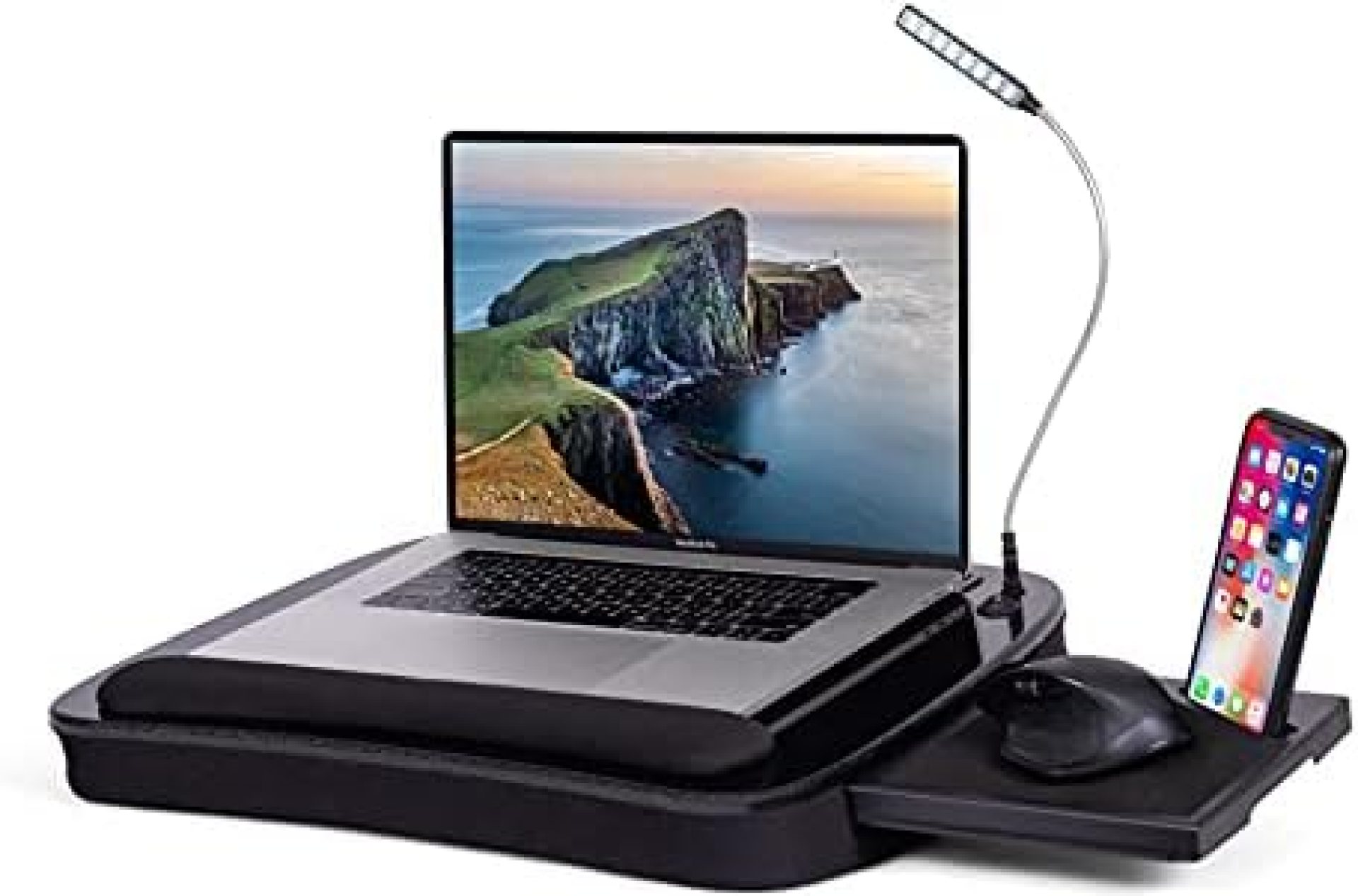 Deluxe Lap Desk for Laptop and Writing – Black – Laptop Stand Accessories – Home Office Tray – Work from Home – Car Sofa Chair Couch Portable Desk – Pillow – Reading Light – Tablet Slot (Deluxe) Deluxe Lap Desk for Laptop and Writing – Black – Laptop Stand Accessories – Home Office Tray – Work from Home – Car Sofa Chair Couch Portable Desk – Pillow – Reading Light – Tablet Slot (Deluxe)