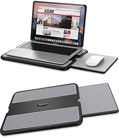 AboveTEK Portable Laptop Lap Desk w/ Retractable Left/Right Mouse Pad Tray, Non-Slip Heat Shield Tablet Notebook Computer Stand Table w/ Sturdy Stable Cooler Work Surface for Bed Sofa Couch or Travel AboveTEK Portable Laptop Lap Desk w/ Retractable Left/Right Mouse Pad Tray, Non-Slip Heat Shield Tablet Notebook Computer Stand Table w/ Sturdy Stable Cooler Work Surface for Bed Sofa Couch or Travel