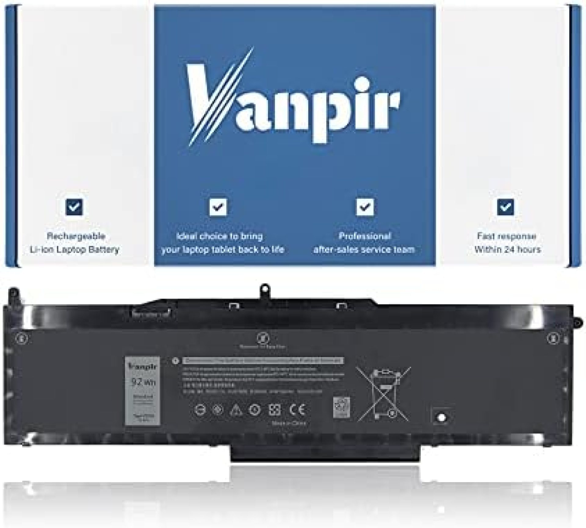 Vanpir VG93N Laptop Battery Compatible with Dell Latitude 15 5580 5590 5591 E5580 E5590 E5591 Precision 15 3520 3530 M3520 M3530 Series Notebook WFWKK 0WFWKK 11.4V 92Wh 7666mAh 6-Cell Vanpir VG93N Laptop Battery Compatible with Dell Latitude 15 5580 5590 5591 E5580 E5590 E5591 Precision 15 3520 3530 M3520 M3530 Series Notebook WFWKK 0WFWKK 11.4V 92Wh 7666mAh 6-Cell