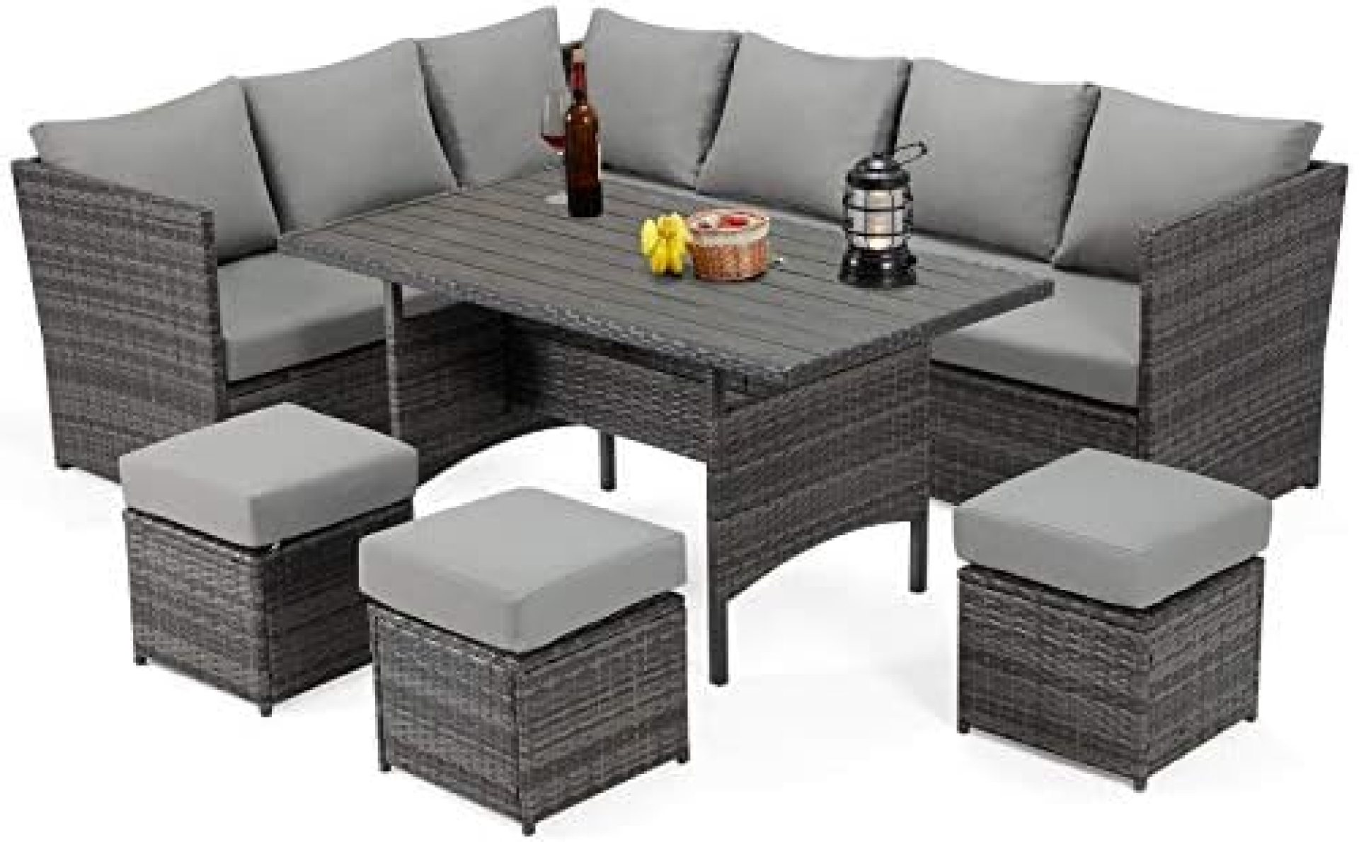 U-MAX 7 Pieces Patio Furniture Set Outdoor Sectional Sofa Conversation Set All Weather Wicker Rattan Couch Dining Table & Chair with Ottoman, Gray U-MAX 7 Pieces Patio Furniture Set Outdoor Sectional Sofa Conversation Set All Weather Wicker Rattan Couch Dining Table & Chair with Ottoman, Gray