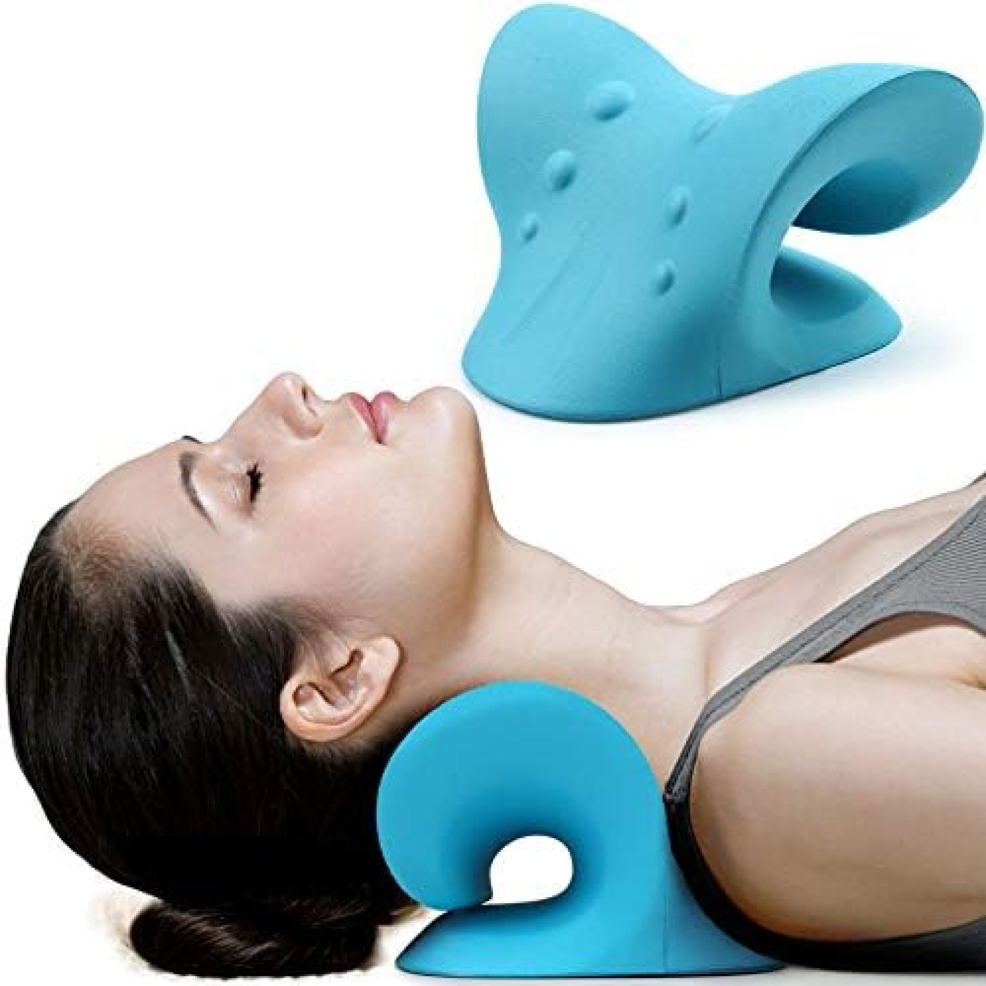 Neck and Shoulder Relaxer, Cervical Traction Device for TMJ Pain Relief and Cervical Spine Alignment, Chiropractic Pillow Neck Stretcher(Blue) Neck and Shoulder Relaxer, Cervical Traction Device for TMJ Pain Relief and Cervical Spine Alignment, Chiropractic Pillow Neck Stretcher(Blue)