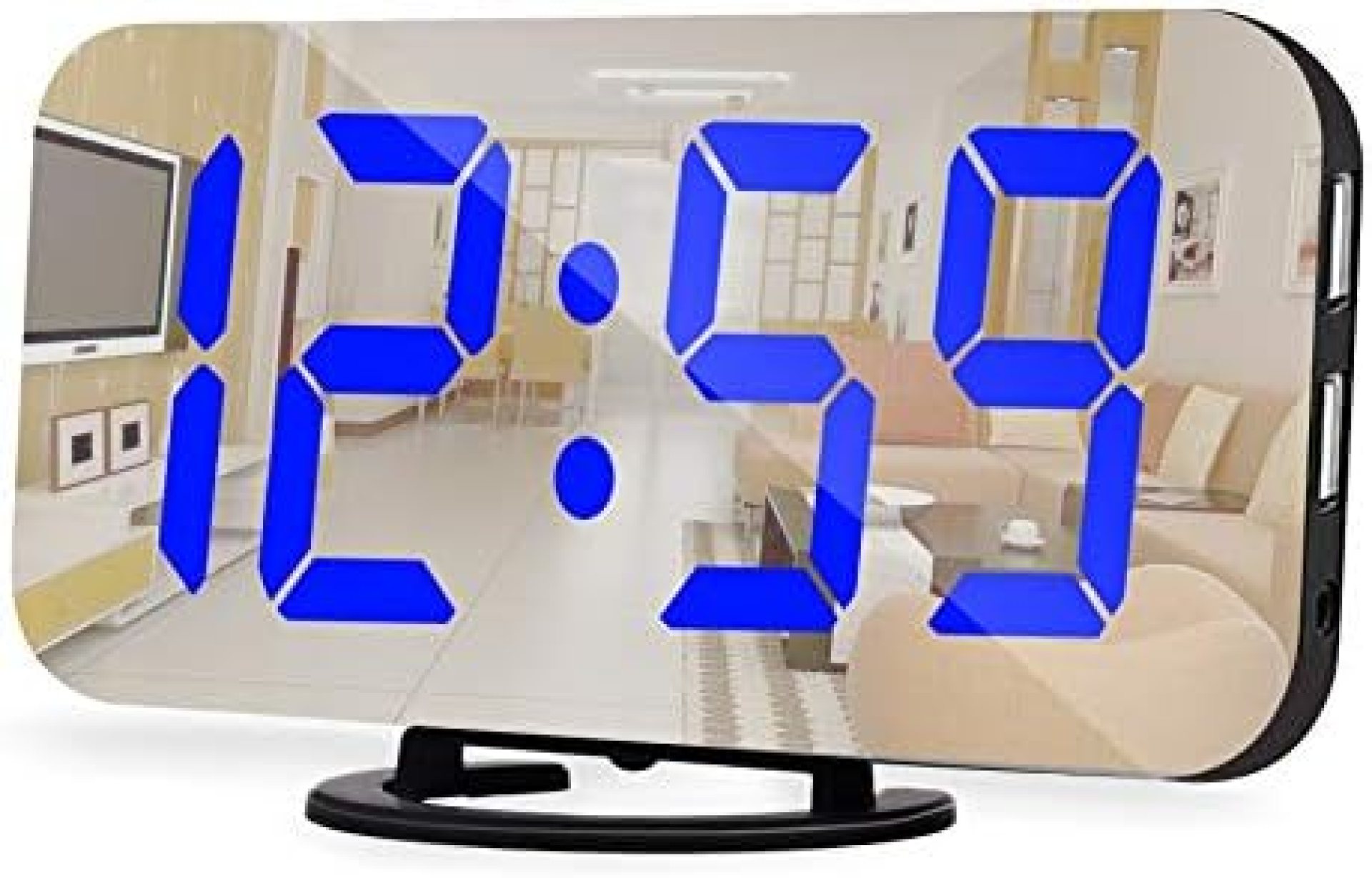 Digital Alarm Clocks,6.5 Inch Large Display LED Mirror Electronic Clock, with Dual USB Charging Ports,Snooze,12/24H,3 Adjustable Brightness,for Bedroom Home Office – Blue Digital Alarm Clocks,6.5 Inch Large Display LED Mirror Electronic Clock, with Dual USB Charging Ports,Snooze,12/24H,3 Adjustable Brightness,for Bedroom Home Office – Blue