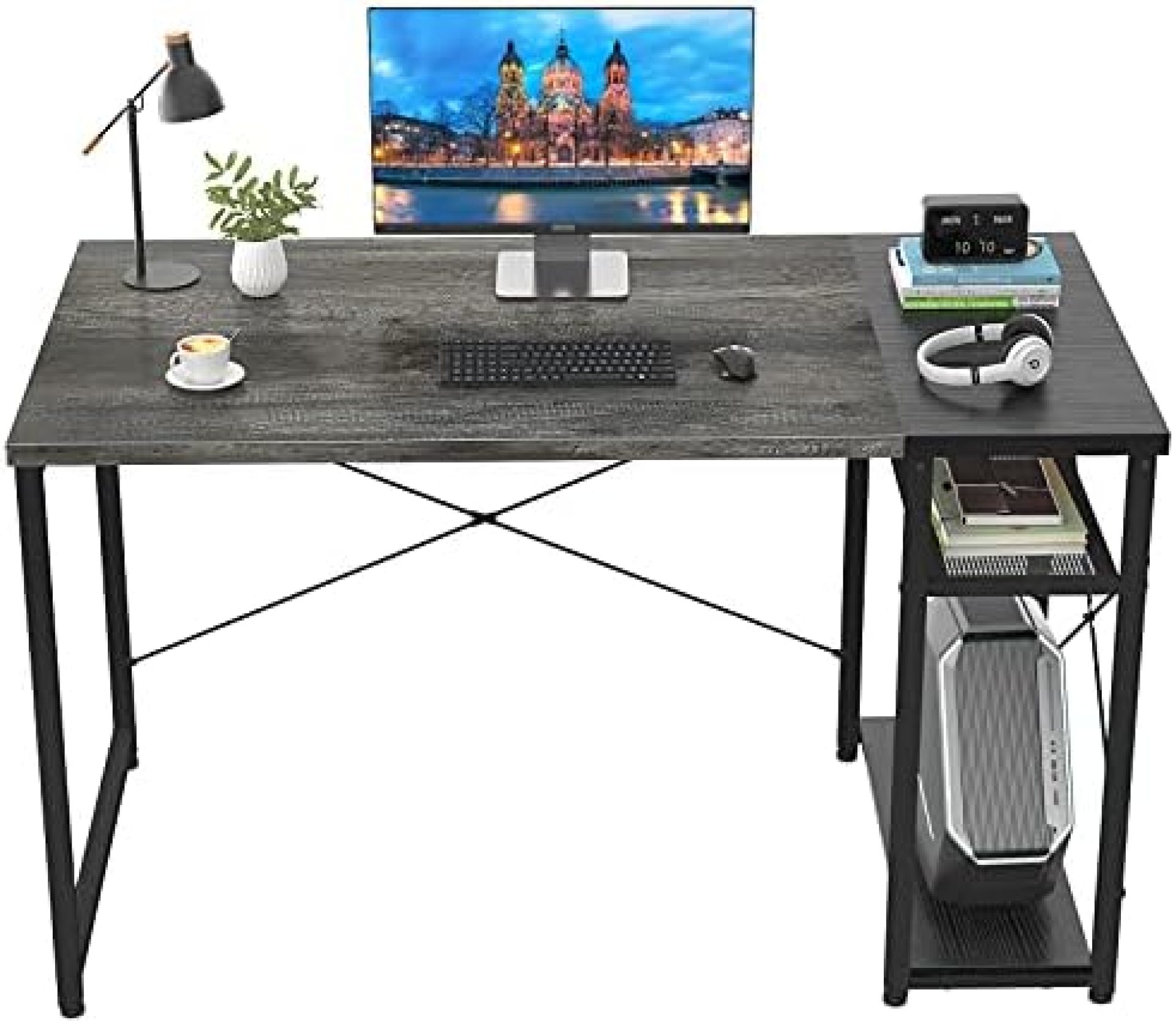Ecoprsio Computer Desk 40 Inch Home Office Desk with Storage Shelves Small Desk Study Writing Table PC Gaming Desk for Home Office Workstation Bedroom, Oak and Black Ecoprsio Computer Desk 40 Inch Home Office Desk with Storage Shelves Small Desk Study Writing Table PC Gaming Desk for Home Office Workstation Bedroom, Oak and Black
