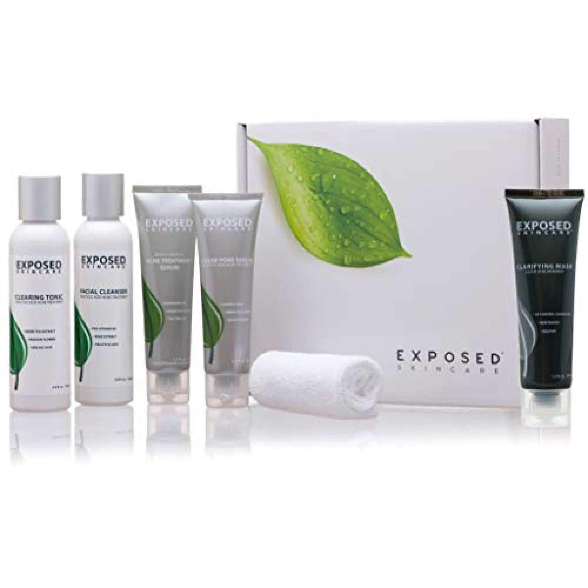 Acne Treatment Kit by Exposed Skin Care, with Clarifying Mask (60 Day Supply Amazon Exclusive Includes Facial Cleanser, Clearing Tonic, Acne Treatment Serum, Clear Pore Serum, Clarifying Mask, & Cloth Acne Treatment Kit by Exposed Skin Care, with Clarifying Mask (60 Day Supply Amazon Exclusive Includes Facial Cleanser, Clearing Tonic, Acne Treatment Serum, Clear Pore Serum, Clarifying Mask, & Cloth
