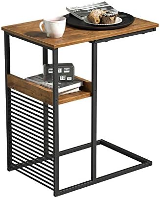 Cubiker Sofa Side End Table, Side Table with Wooden Shelf, C Shaped Couch Table for Living Room, Bedroom, Metal Frame Nightstand Cubiker Sofa Side End Table, Side Table with Wooden Shelf, C Shaped Couch Table for Living Room, Bedroom, Metal Frame Nightstand