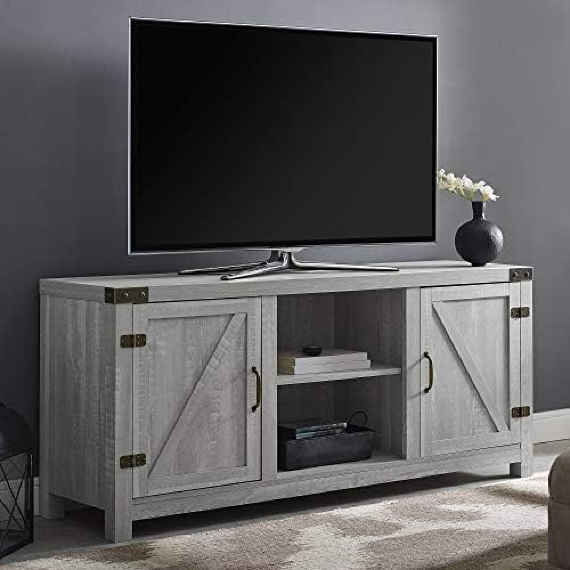 Walker Edison Georgetown Modern Farmhouse Double Barn Door TV Stand for TVs up to 65 Inches, 58 Inch, Stone Grey Walker Edison Georgetown Modern Farmhouse Double Barn Door TV Stand for TVs up to 65 Inches, 58 Inch, Stone Grey
