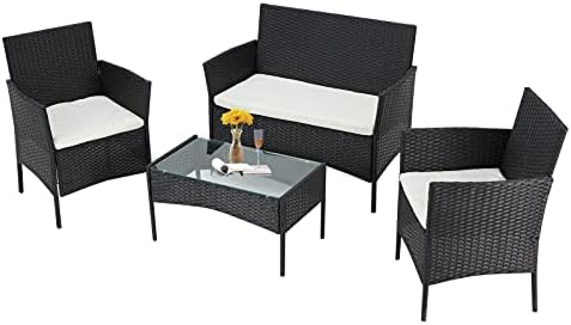 Mdeam 4 Piece Patio Set Wicker Furniture Sets Outdoor Rattan with Soft Cushion and Coffee Table,for Balcony Porch Backyard Garden Poolside Use(Black) Mdeam 4 Piece Patio Set Wicker Furniture Sets Outdoor Rattan with Soft Cushion and Coffee Table,for Balcony Porch Backyard Garden Poolside Use(Black)
