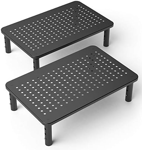 2 Pack Premium Laptop PC Monitor Stand with Sturdy, Stable Black Metal Construction. Fashionable Riser Height Adjustable with Non-Skid Rubber. Perfect for Computer Monitor iMac Stand or Computer Shelf 2 Pack Premium Laptop PC Monitor Stand with Sturdy, Stable Black Metal Construction. Fashionable Riser Height Adjustable with Non-Skid Rubber. Perfect for Computer Monitor iMac Stand or Computer Shelf