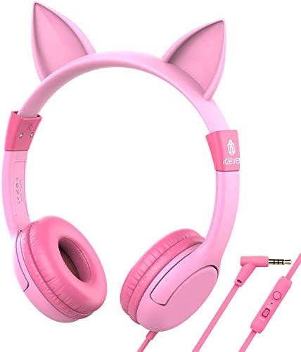 iClever HS01 Kids Headphones with Mic, Food Grade Safe Volume limited 85/94dB, Cat Ear Pink Headphones for Kids Girls Boys, Wired Children Headphones for Online Learning/School/Travel/Tablet iClever HS01 Kids Headphones with Mic, Food Grade Safe Volume limited 85/94dB, Cat Ear Pink Headphones for Kids Girls Boys, Wired Children Headphones for Online Learning/School/Travel/Tablet
