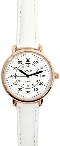 Youzey Round Watch with White Face, Gold Trim, White Vegan Leather Strap Youzey Round Watch with White Face, Gold Trim, White Vegan Leather Strap