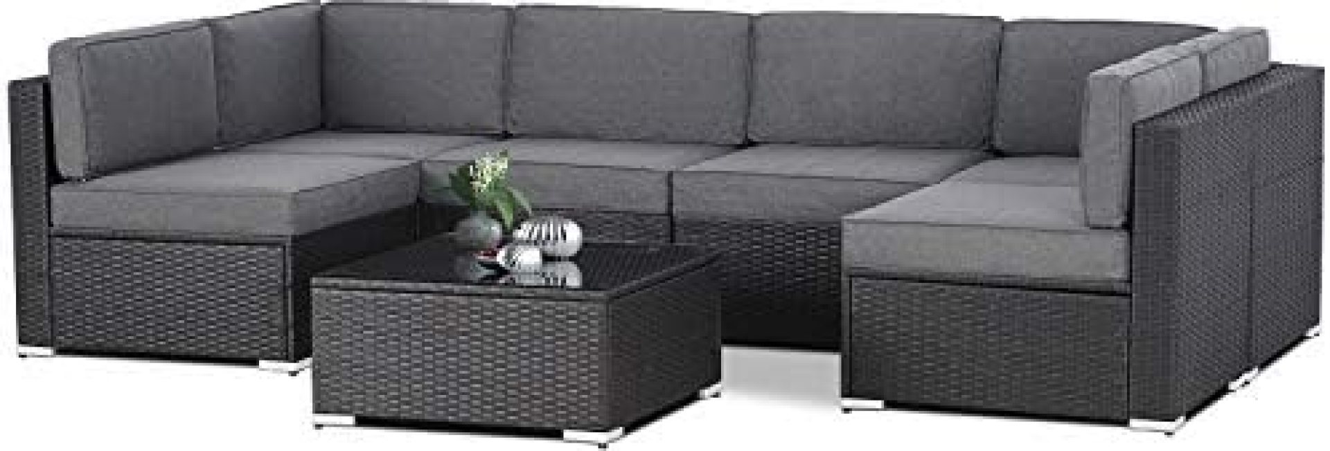 SUNCROWN 7-Piece Outdoor Patio Furniture Sofa Set All-Weather Wicker Sectional Cushioned Washable Seat Conversation Set with Modern Glass Coffee Table(Grey Cushion) SUNCROWN 7-Piece Outdoor Patio Furniture Sofa Set All-Weather Wicker Sectional Cushioned Washable Seat Conversation Set with Modern Glass Coffee Table(Grey Cushion)