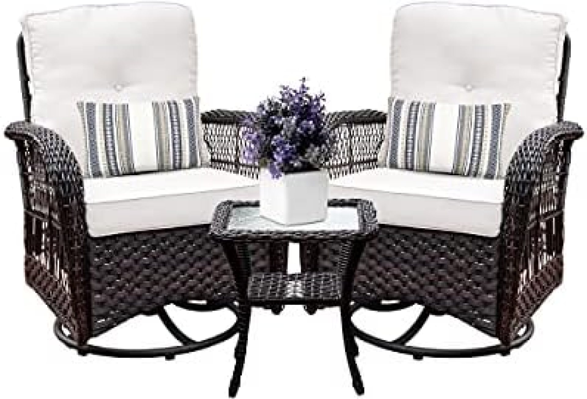 Harlie & Stone Outdoor Swivel Rocker Patio Chairs Set of 2 and Matching Side Table – 3 Piece Wicker Patio Bistro Set with Premium Fabric Cushions Harlie & Stone Outdoor Swivel Rocker Patio Chairs Set of 2 and Matching Side Table – 3 Piece Wicker Patio Bistro Set with Premium Fabric Cushions