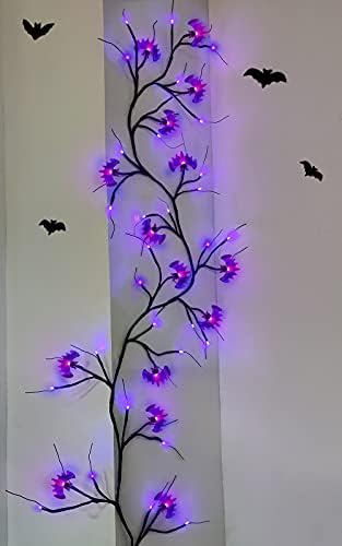 TURNMEON 6 Feet Halloween Lighted Willow Vine Twig with Timer 15 LED Bats and 30 Purple Lights 8 Modes Waterproof Battery Operated Branches Garland for Halloween Decorations Wall Indoor Fireplace TURNMEON 6 Feet Halloween Lighted Willow Vine Twig with Timer 15 LED Bats and 30 Purple Lights 8 Modes Waterproof Battery Operated Branches Garland for Halloween Decorations Wall Indoor Fireplace