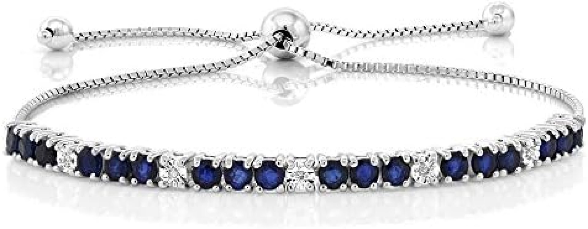 Gem Stone King Sterling Silver Blue Sapphire and White Diamond Tennis Bracelet Jewelry for Women’s 2.05 cttw Fully Adjustable Up to 9 Inch Gem Stone King Sterling Silver Blue Sapphire and White Diamond Tennis Bracelet Jewelry for Women’s 2.05 cttw Fully Adjustable Up to 9 Inch