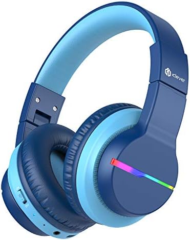 iClever BTH12 Wireless Kids Headphones, Colorful LED Lights Kids Headphones with 74/85/94dB Volume Limited Over Ear, 40H Playtime, Bluetooth 5.0, Built-in Mic for School/Tablet/PC/Airplane, Blue iClever BTH12 Wireless Kids Headphones, Colorful LED Lights Kids Headphones with 74/85/94dB Volume Limited Over Ear, 40H Playtime, Bluetooth 5.0, Built-in Mic for School/Tablet/PC/Airplane, Blue