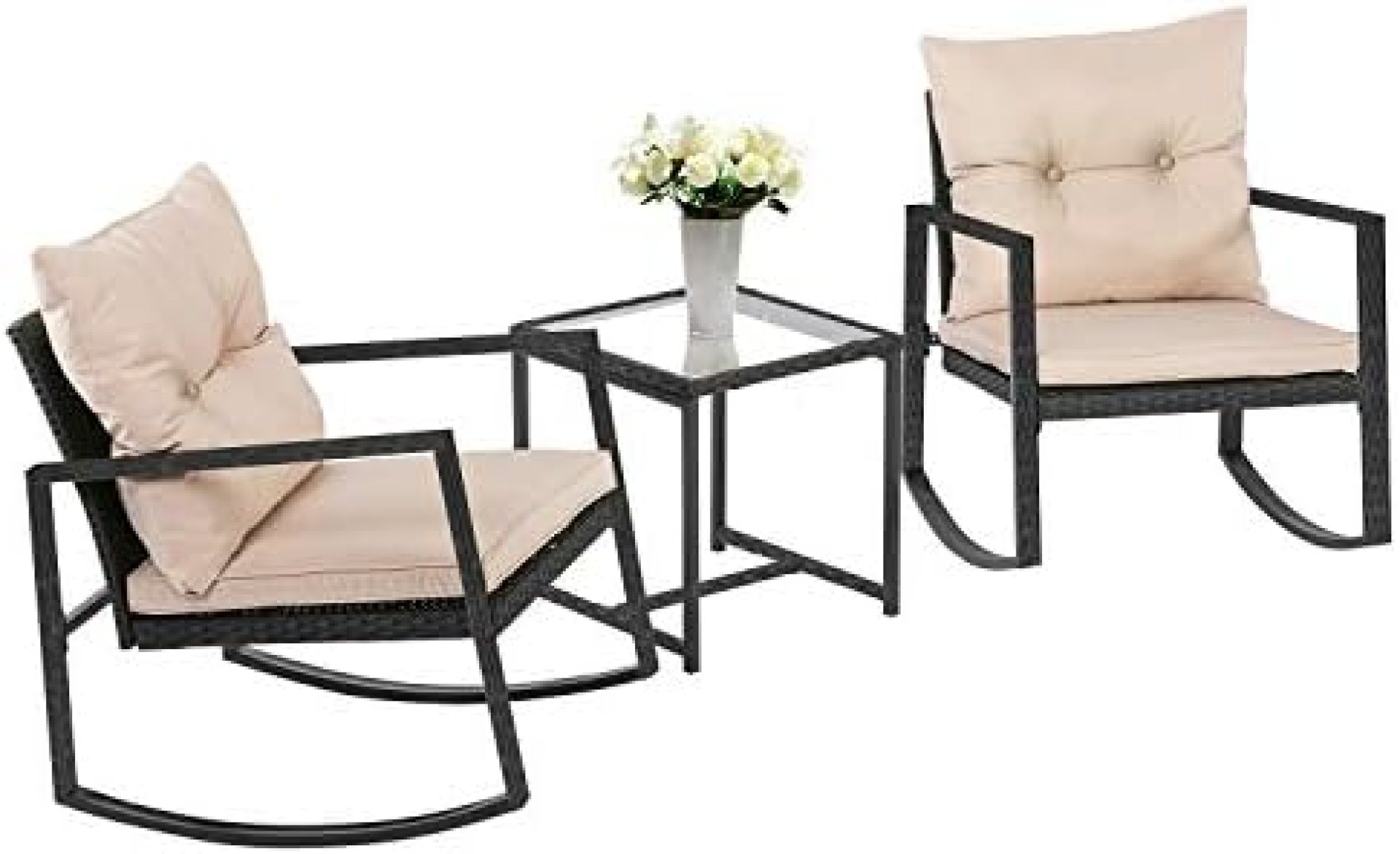 FDW Wicker Patio Furniture Sets Outdoor Bistro Set Rocking Chair 3 Piece Patio Set Rattan Chair Conversation Set for Backyard Porch Poolside Lawn with Coffee Table,Black FDW Wicker Patio Furniture Sets Outdoor Bistro Set Rocking Chair 3 Piece Patio Set Rattan Chair Conversation Set for Backyard Porch Poolside Lawn with Coffee Table,Black