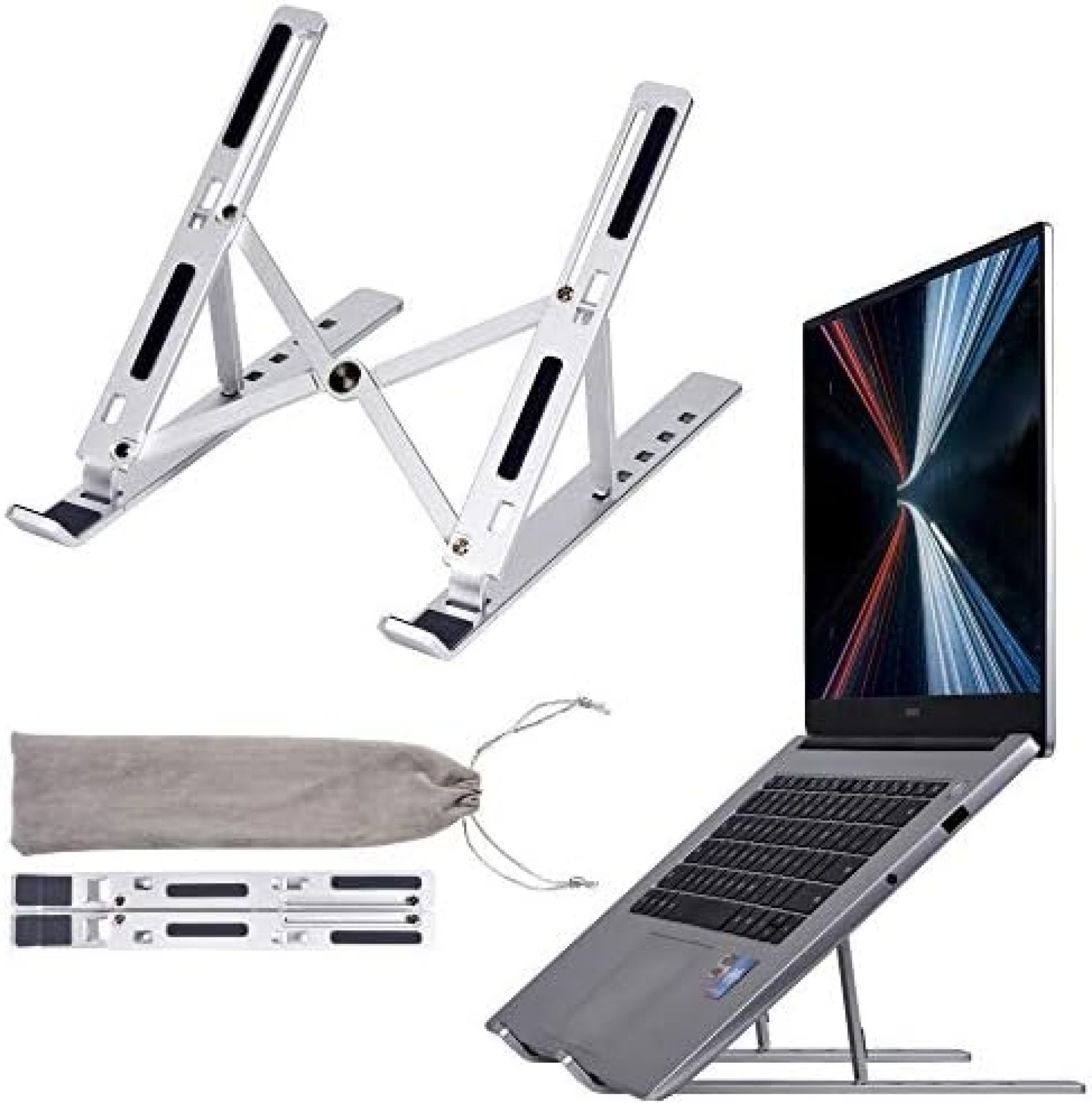 Laptop Stand for Desk, Arae Adjustable Ergonomic Portable Aluminum Laptop Holder, Foldable Computer Stand 5 Angles Anti-Slip Laptop Riser Compatible with 9-15.6 inch Laptops, Silver Laptop Stand for Desk, Arae Adjustable Ergonomic Portable Aluminum Laptop Holder, Foldable Computer Stand 5 Angles Anti-Slip Laptop Riser Compatible with 9-15.6 inch Laptops, Silver