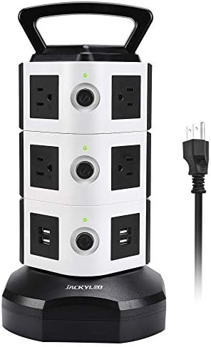 Power Strip Tower JACKYLED Surge Protector Electric Charging Station 3000W 13A 10 Outlets 4 USB Ports with 16AWG 6.5ft Heavy Duty Extension Cord for Home Office Power Strip Tower JACKYLED Surge Protector Electric Charging Station 3000W 13A 10 Outlets 4 USB Ports with 16AWG 6.5ft Heavy Duty Extension Cord for Home Office