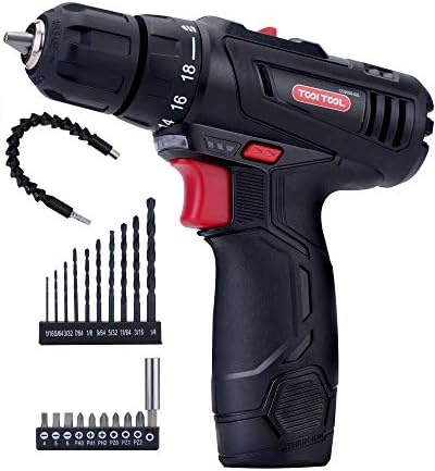 TOOI TOOL 12V Max Cordless Drill, Compact Power Drill/Driver Tool Kit with Lithium Ion Battery/Charger, 3/8-Inch Keyless Chuck, Variable Speed, 280 In-lbs Torque, 18+1 Clutch, 21-Piece Accessories TOOI TOOL 12V Max Cordless Drill, Compact Power Drill/Driver Tool Kit with Lithium Ion Battery/Charger, 3/8-Inch Keyless Chuck, Variable Speed, 280 In-lbs Torque, 18+1 Clutch, 21-Piece Accessories