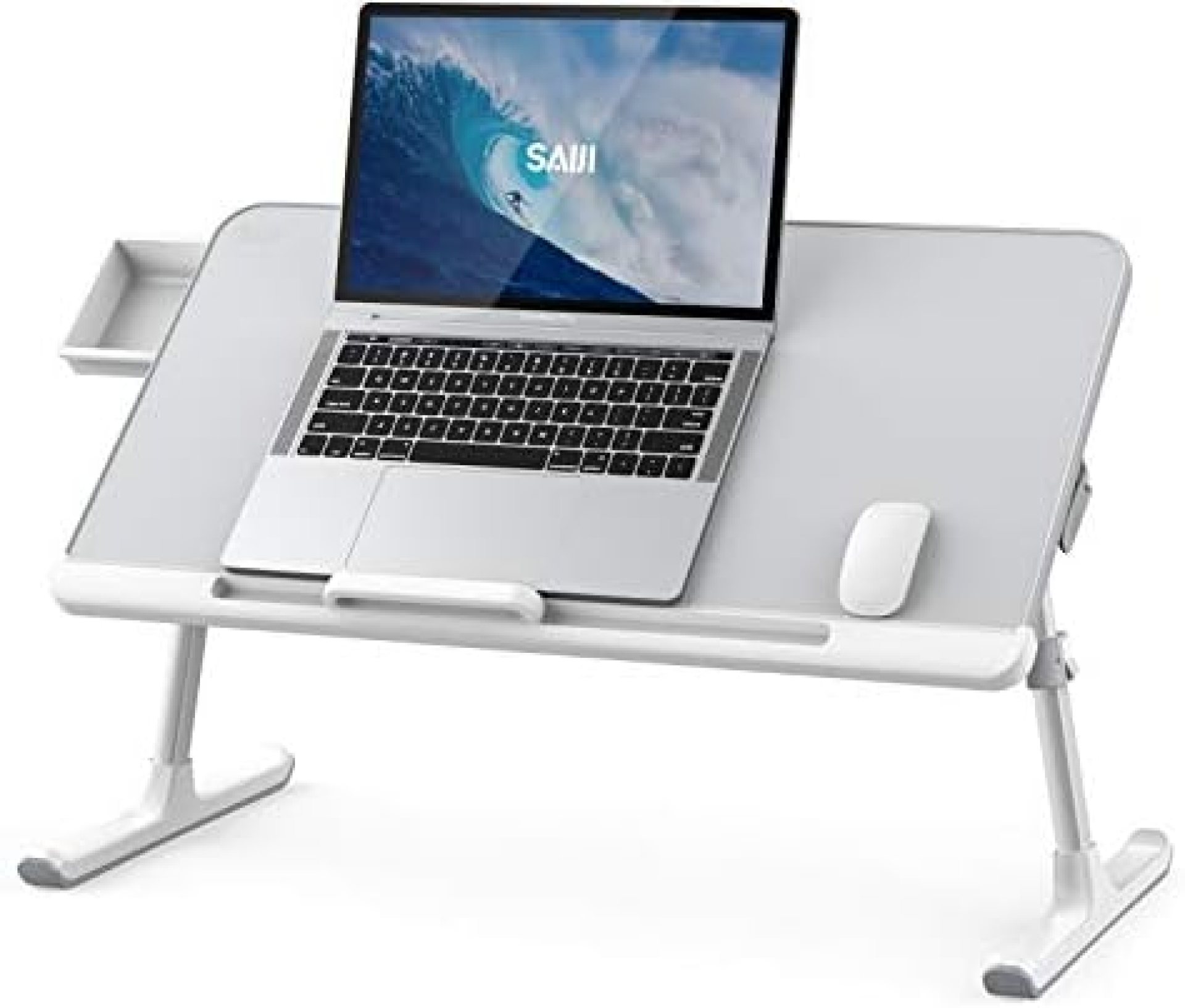 Laptop Bed Tray Desk, SAIJI Adjustable PVC Leather Desktop Lap Desk, Portable Laptop Table Stand with Storage Drawer, Foldable Laptop Tray for Sofa Couch Floor (Large, Gray) Laptop Bed Tray Desk, SAIJI Adjustable PVC Leather Desktop Lap Desk, Portable Laptop Table Stand with Storage Drawer, Foldable Laptop Tray for Sofa Couch Floor (Large, Gray)