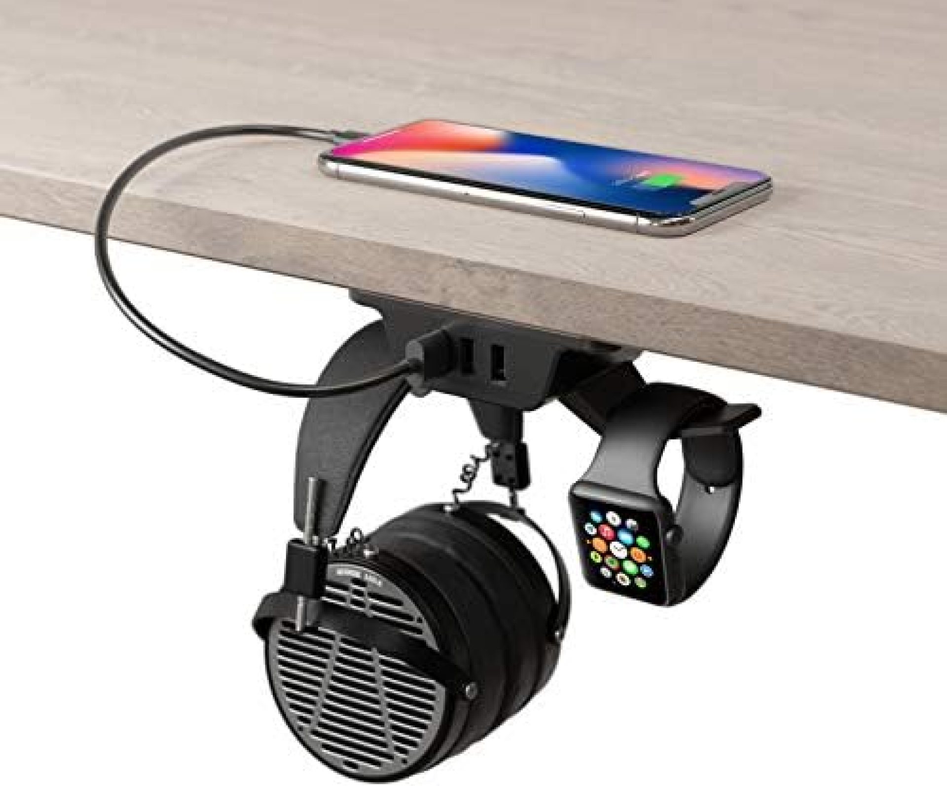 HumanCentric Headphone Stand with USB Charger (Black) | Under Desk Headset Hanger and Mount with 3 USB-A Ports | Gaming, Computer, and PC Accessory HumanCentric Headphone Stand with USB Charger (Black) | Under Desk Headset Hanger and Mount with 3 USB-A Ports | Gaming, Computer, and PC Accessory