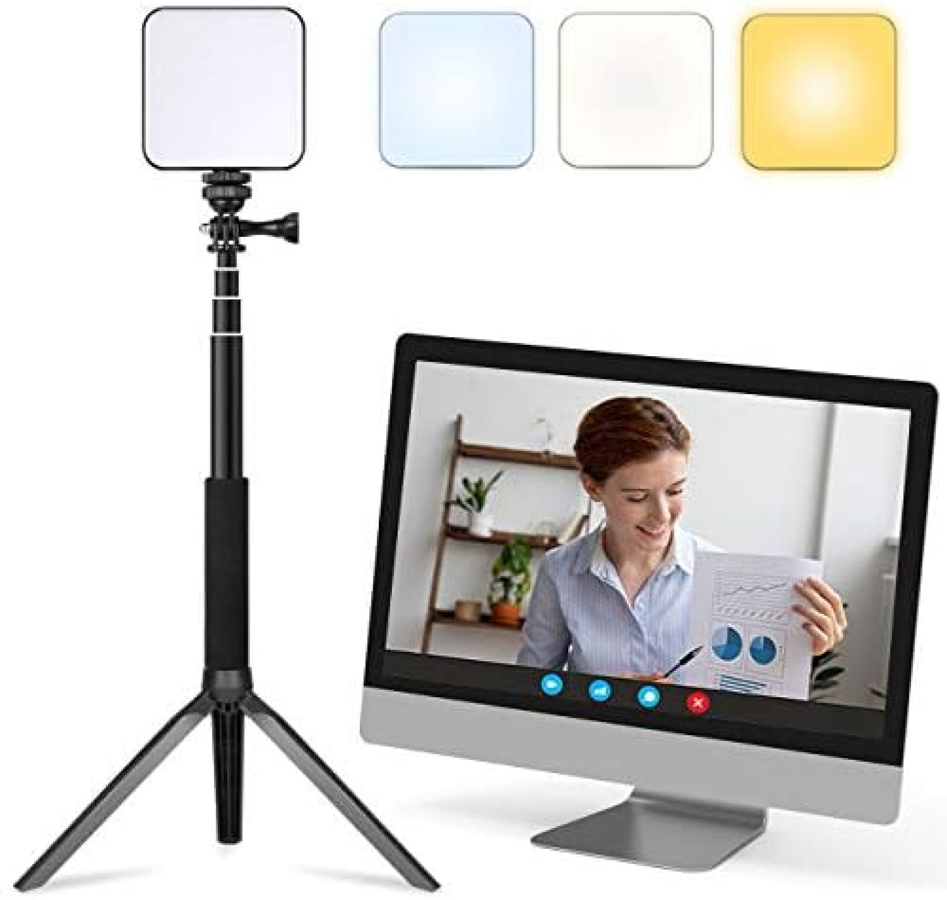 FDKOBE Video Conference Lighting Kit, Webcam Lighting for Remote Working/Zoom Calls, Zoom Lighting/Live Streaming, Self Broadcasting, for Laptop/Computer with Tripod (cv64&t) FDKOBE Video Conference Lighting Kit, Webcam Lighting for Remote Working/Zoom Calls, Zoom Lighting/Live Streaming, Self Broadcasting, for Laptop/Computer with Tripod (cv64&t)
