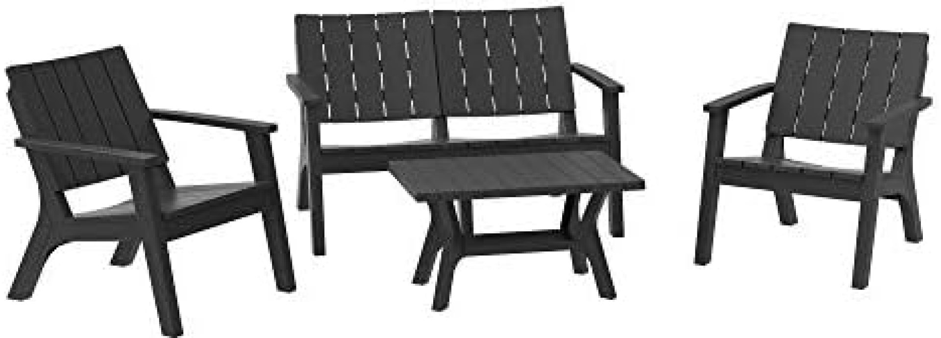 Outsunny 4-Piece Outdoor Patio Conversation Set Garden Furniture Set with Weather-Fighting PP Materials, Adirondack Comfort, & Coffee Table, Black Outsunny 4-Piece Outdoor Patio Conversation Set Garden Furniture Set with Weather-Fighting PP Materials, Adirondack Comfort, & Coffee Table, Black