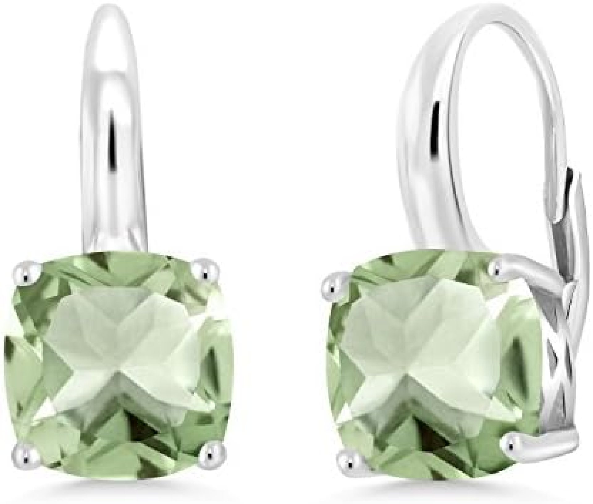 Gem Stone King 925 Sterling Silver Green Prasiolite Women’s Earrings, 4.10 Cttw Cushion 8MM Gem Stone King 925 Sterling Silver Green Prasiolite Women’s Earrings, 4.10 Cttw Cushion 8MM