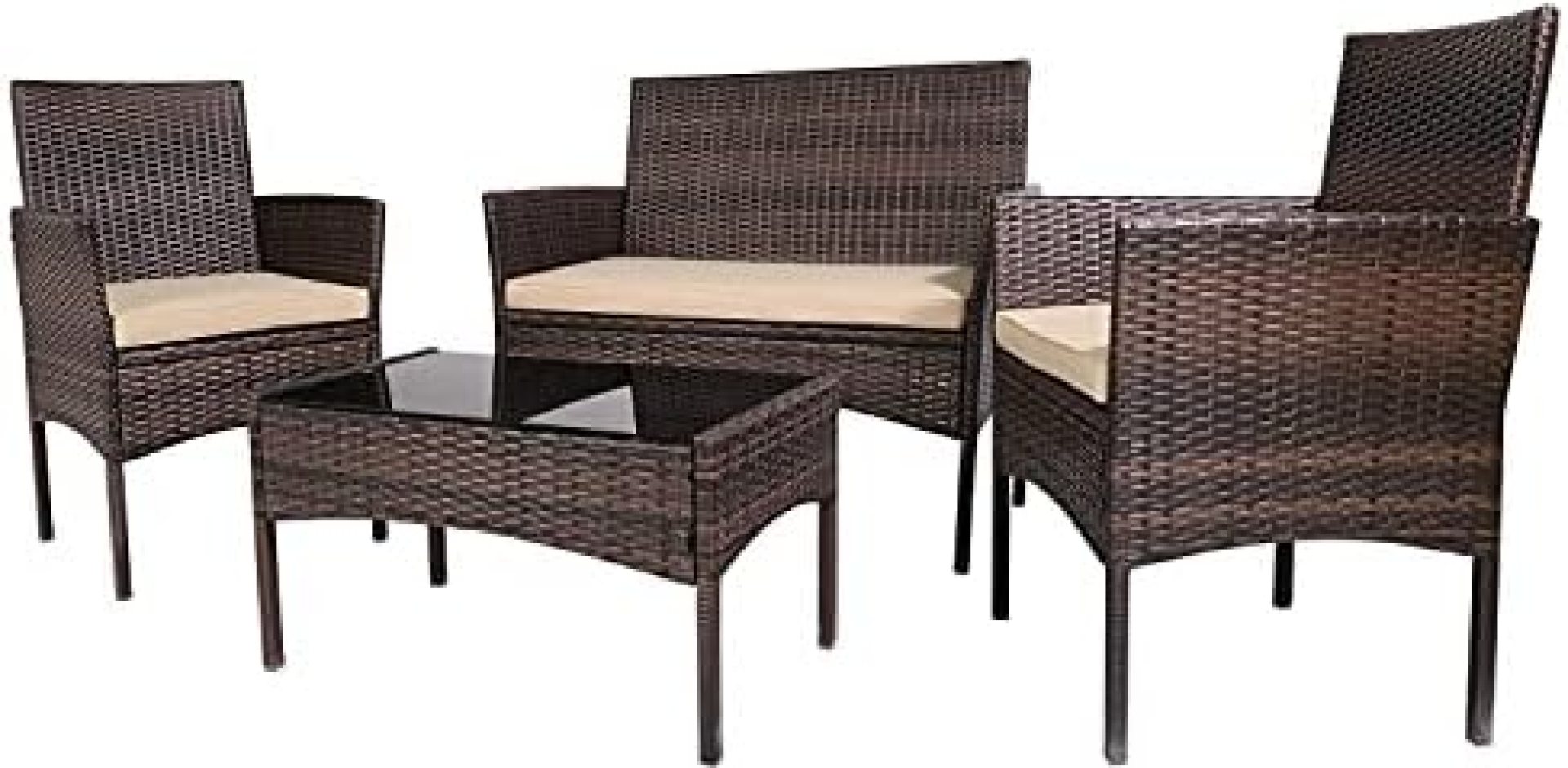 Patio Furniture Sets 4 Pieces Outdoor Patio Set Rattan Chair Wicker Sofa Conversation Set Patio Chair Wicker Set with Table Backyard Lawn Porch Garden Poolside Balcony Furniture (Brown and Beige) Patio Furniture Sets 4 Pieces Outdoor Patio Set Rattan Chair Wicker Sofa Conversation Set Patio Chair Wicker Set with Table Backyard Lawn Porch Garden Poolside Balcony Furniture (Brown and Beige)