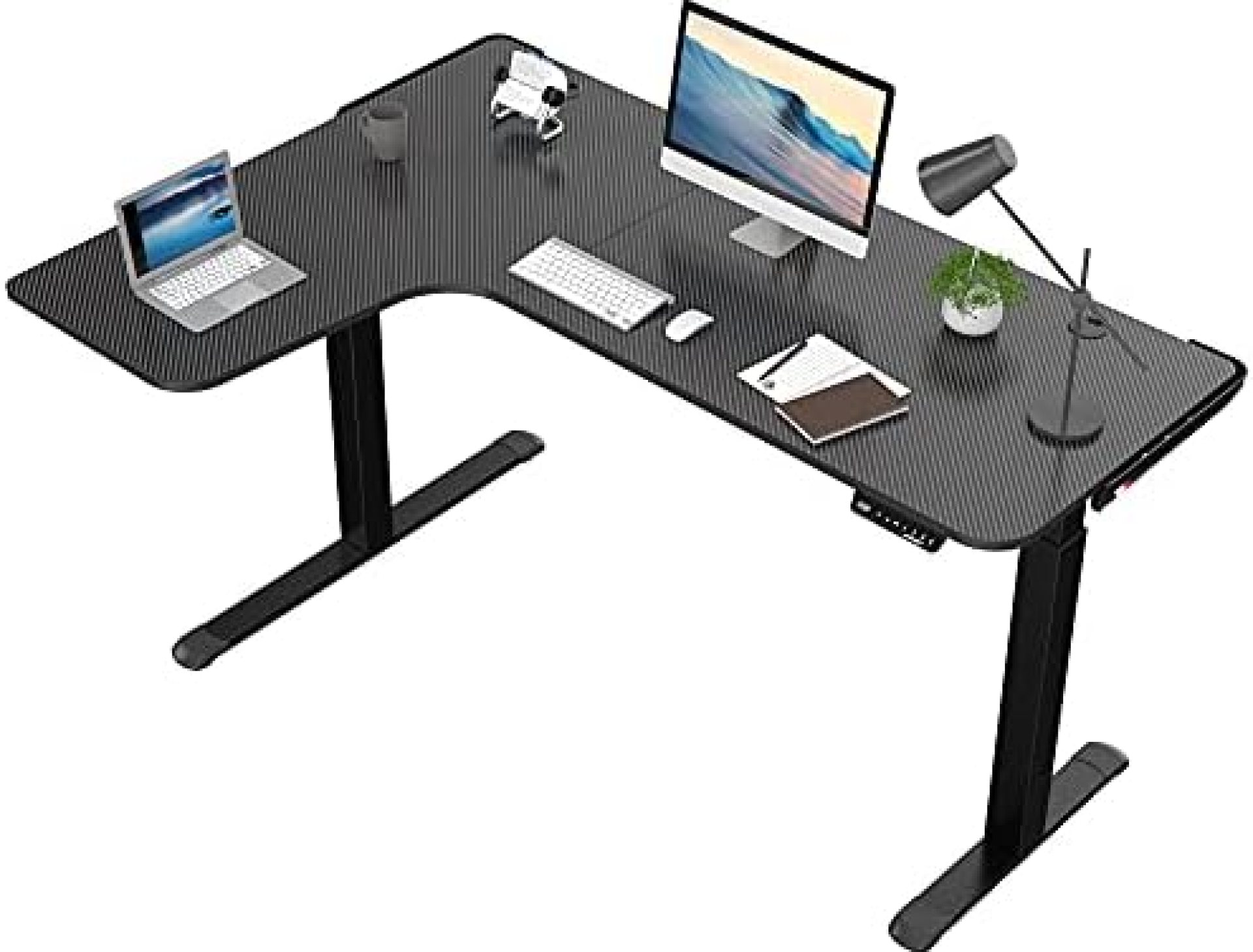 DESIGNA L Shaped Electric Standing Desk, 61inches Height Adjustable Corner Home Office Desk, Modern Workstation with Free Large Mouse Pad, Black DESIGNA L Shaped Electric Standing Desk, 61inches Height Adjustable Corner Home Office Desk, Modern Workstation with Free Large Mouse Pad, Black