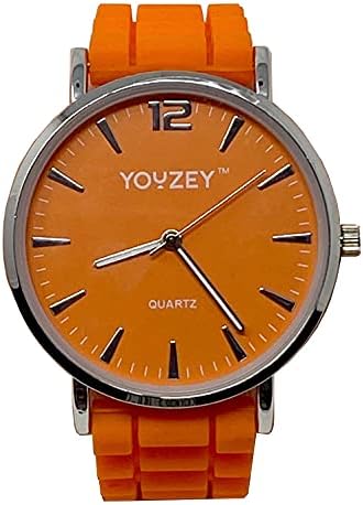 Youzey Round Watch with Orange Face, Silver Trim, Orange Silicone Strap, Minimalist Youzey Round Watch with Orange Face, Silver Trim, Orange Silicone Strap, Minimalist