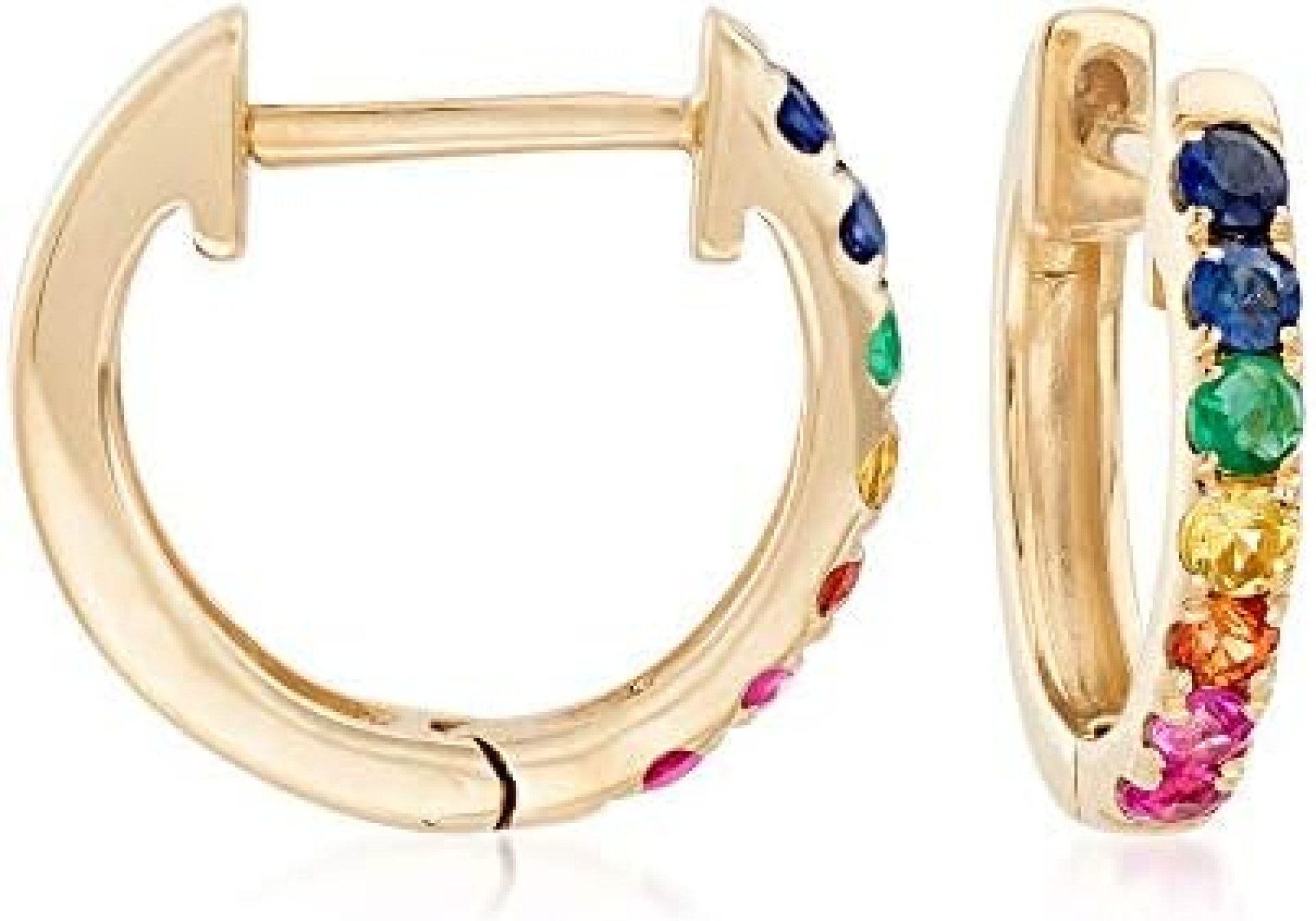 Ross-Simons 0.28 ct. t.w. Multi-Gemstone Huggie Hoop Earrings in 14kt Yellow Gold Ross-Simons 0.28 ct. t.w. Multi-Gemstone Huggie Hoop Earrings in 14kt Yellow Gold