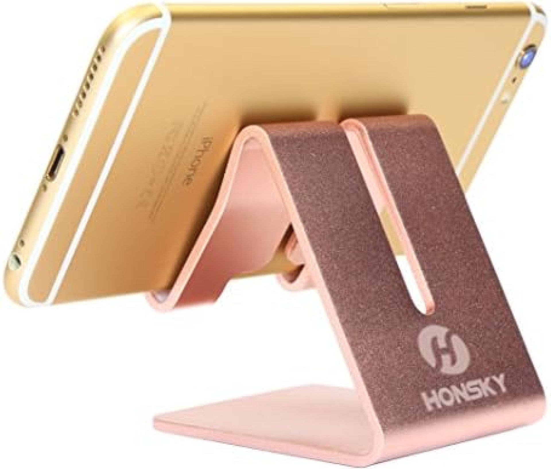 Honsky Solid Portable Universal Aluminum Desktop Desk Stand Hands Free Mobile Smart Cell Phone Holder Tablet Display Stand, Rose Gold Honsky Solid Portable Universal Aluminum Desktop Desk Stand Hands Free Mobile Smart Cell Phone Holder Tablet Display Stand, Rose Gold