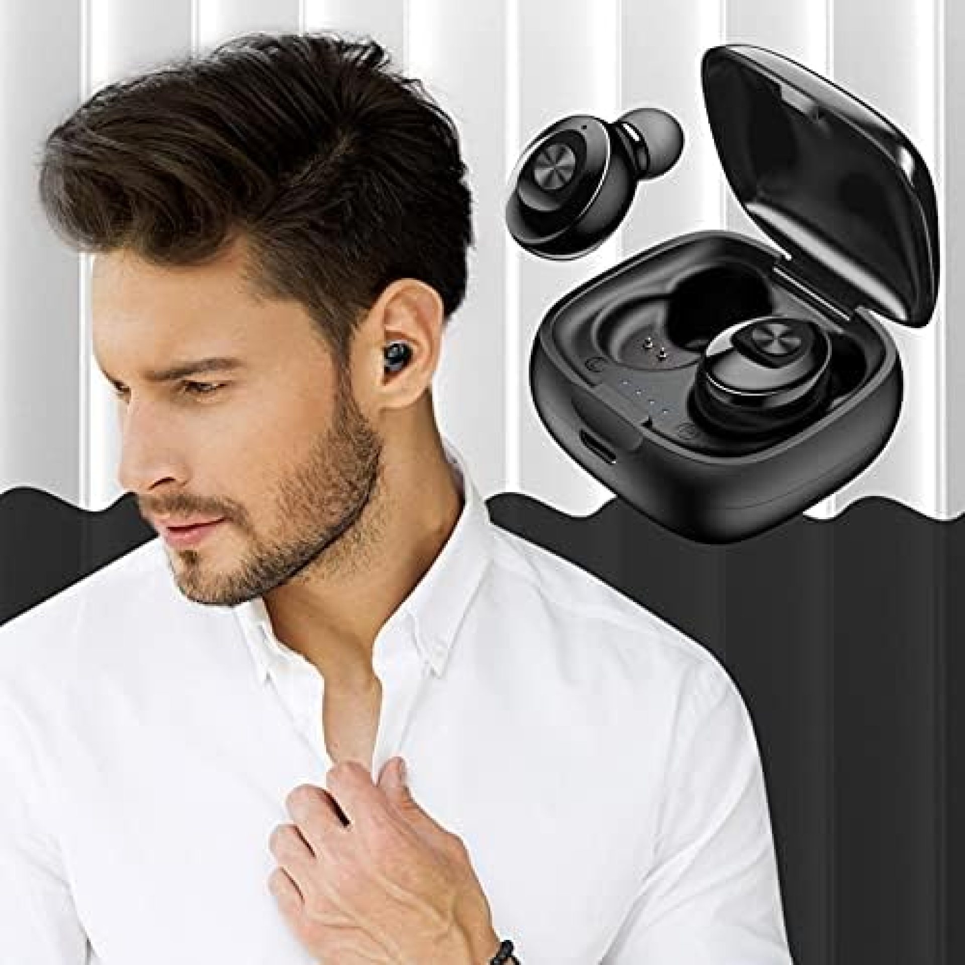 True Wireless Earbuds Bluetooth 5.0 with Charging Case, Touch Control Long Play Time Earphones in Ear TWS Stereo Headphones Built in Mic Headset Premium Sound with Deep Bass for Sport(Black) True Wireless Earbuds Bluetooth 5.0 with Charging Case, Touch Control Long Play Time Earphones in Ear TWS Stereo Headphones Built in Mic Headset Premium Sound with Deep Bass for Sport(Black)