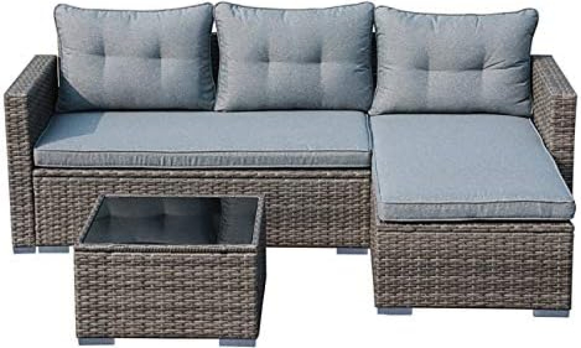 JOIVI Patio Conversation Set, PE Wicker Rattan Outdoor Furniture Set, 2 Ways Small Sectional Sofa Lounge and Love Seat with Cushions, Tempered Glass Coffee Table, Silver-Gray JOIVI Patio Conversation Set, PE Wicker Rattan Outdoor Furniture Set, 2 Ways Small Sectional Sofa Lounge and Love Seat with Cushions, Tempered Glass Coffee Table, Silver-Gray