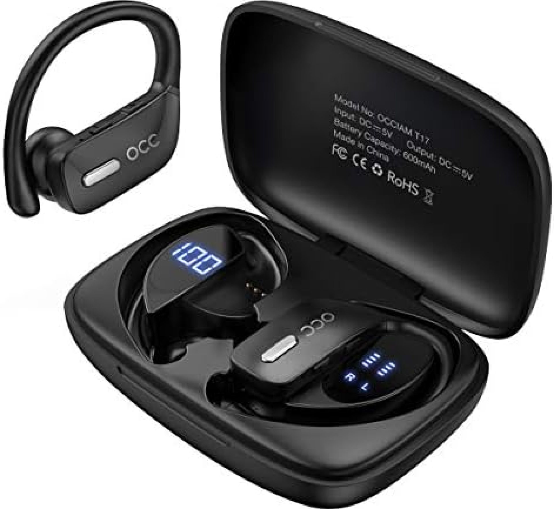 Wireless Earbuds Occiam Bluetooth Headphones 48H Play Back Earphones in Ear Waterproof with Microphone LED Display for Sports Running Workout Black Wireless Earbuds Occiam Bluetooth Headphones 48H Play Back Earphones in Ear Waterproof with Microphone LED Display for Sports Running Workout Black