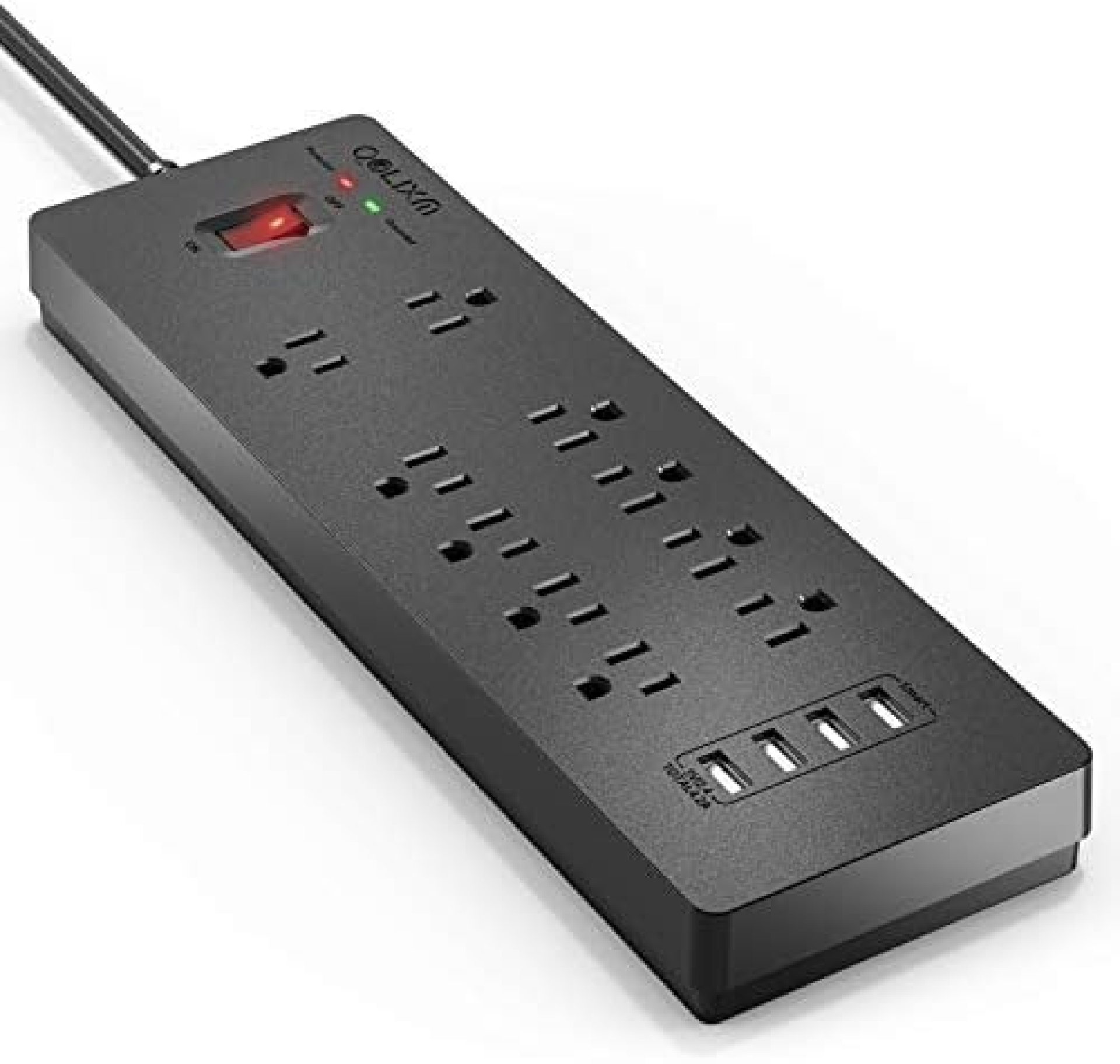 Power Strip, QOLIXM Surge Protector with 10 AC Outlets & 4 USB Ports (5V/4.2A), 1875W/15A, 6 Feet Long Extension Cord(Black) Power Strip, QOLIXM Surge Protector with 10 AC Outlets & 4 USB Ports (5V/4.2A), 1875W/15A, 6 Feet Long Extension Cord(Black)