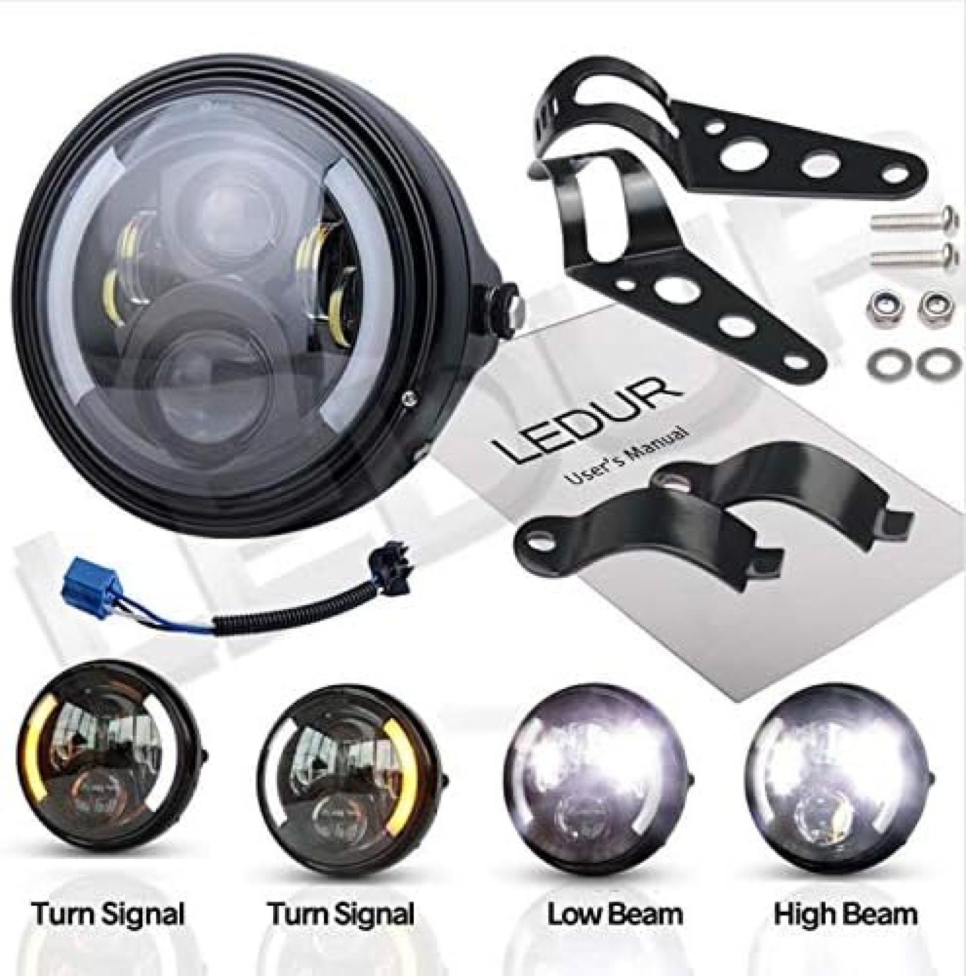 LEDUR 7Inch Round LED Motorcycle Headlights with Housing Bucket DRL Turn Signal Halo Ring Angle Eyes Lights Motorcycle for Motorcycle Harley Davidson,Round Headlamp LEDUR 7Inch Round LED Motorcycle Headlights with Housing Bucket DRL Turn Signal Halo Ring Angle Eyes Lights Motorcycle for Motorcycle Harley Davidson,Round Headlamp