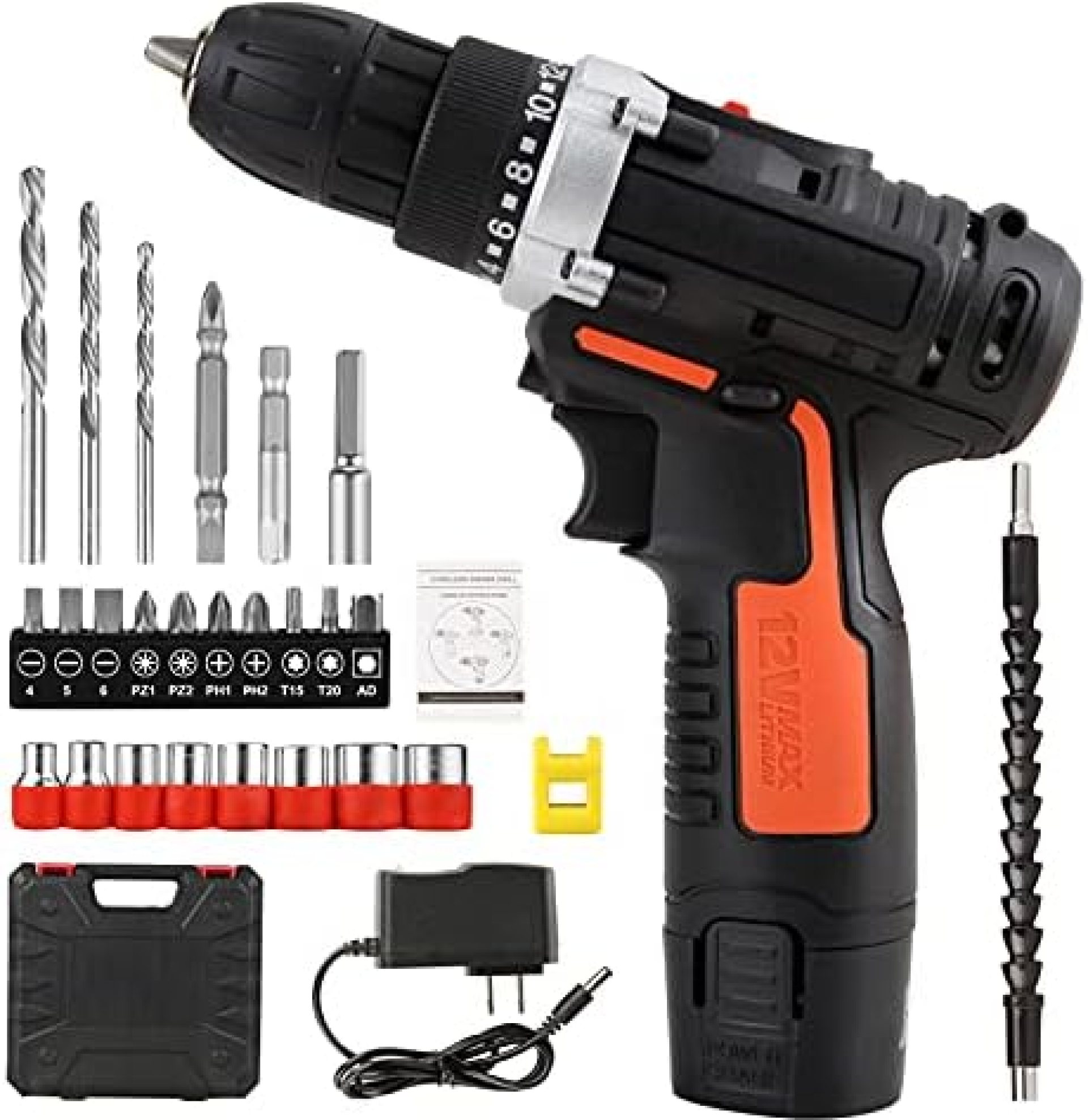 Cordless Drill Driver Kit 12V with 26 Accessories & Tool Case, Power Drill Electric Screwdriver 15+1 Clutch Upto 1200RPM with Variable 2-Speed Rechargeable Lithium-ion Battery Cordless Drill Driver Kit 12V with 26 Accessories & Tool Case, Power Drill Electric Screwdriver 15+1 Clutch Upto 1200RPM with Variable 2-Speed Rechargeable Lithium-ion Battery
