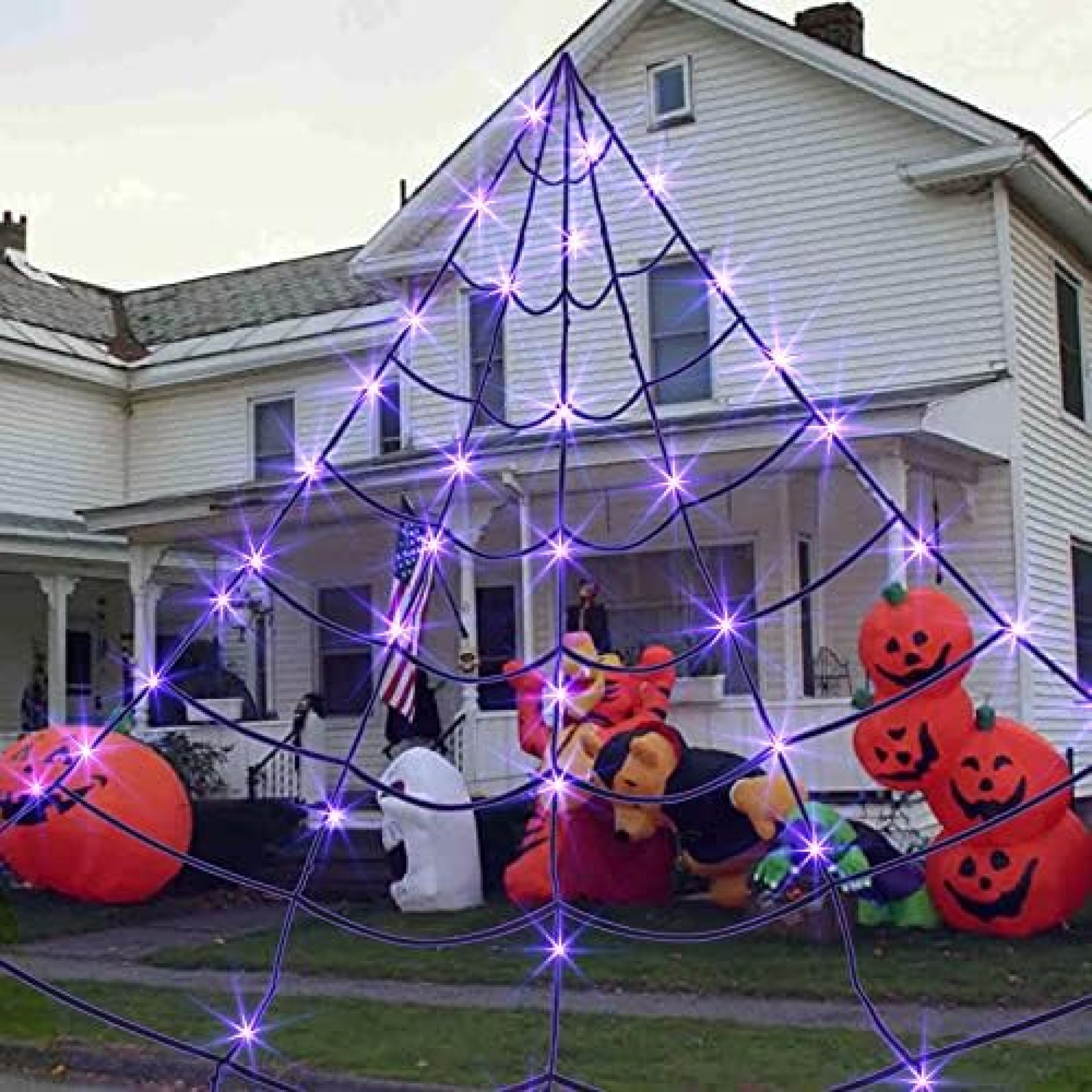 Vanthylit Halloween Decorations, Giant Black Spider Web Lighted with 135 LED Purple Lights Cobweb for Halloween Decoration Indoor and Outdoor Party Haunted Mansion Décor Vanthylit Halloween Decorations, Giant Black Spider Web Lighted with 135 LED Purple Lights Cobweb for Halloween Decoration Indoor and Outdoor Party Haunted Mansion Décor