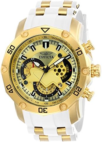Invicta Men’s Pro Diver Scuba 50mm Stainless Steel and Silicone Chronograph Quartz Watch, White/Gold (Model: 23424) Invicta Men’s Pro Diver Scuba 50mm Stainless Steel and Silicone Chronograph Quartz Watch, White/Gold (Model: 23424)