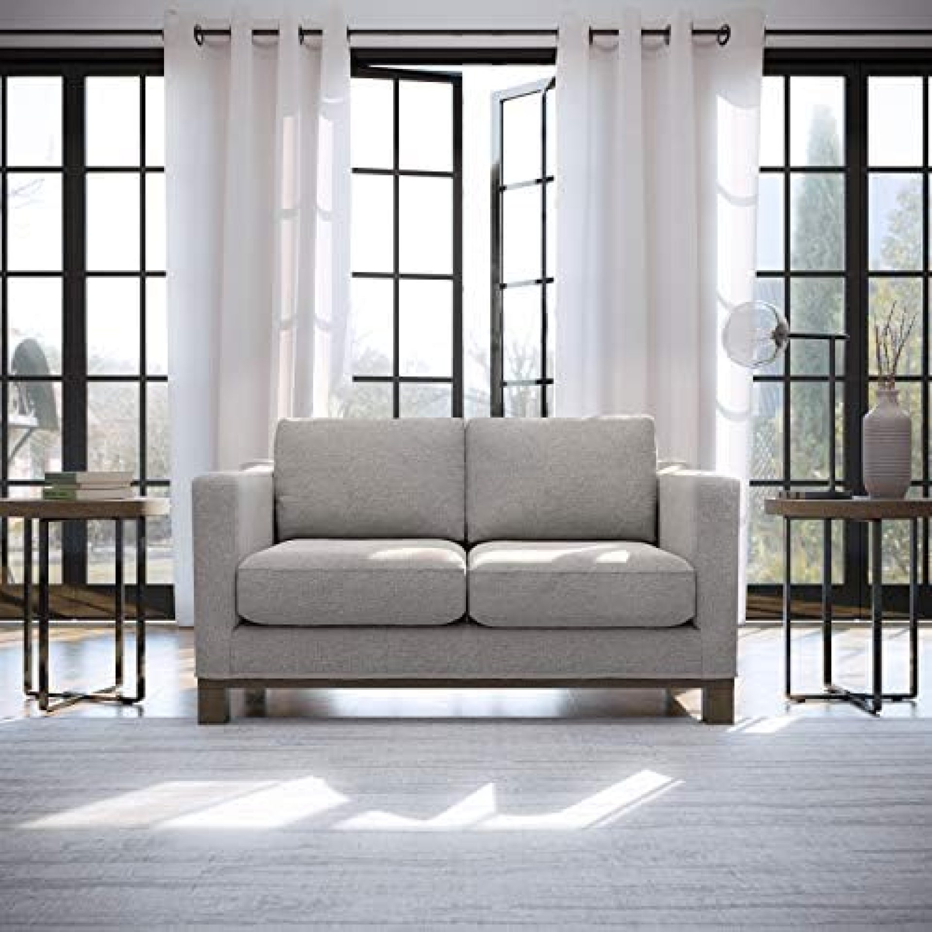 Edenbrook Parkview Upholstered Loveseat with Wood Base-Two-Cushion Design-Contemporary Feel Love Seats, Misty Gray Edenbrook Parkview Upholstered Loveseat with Wood Base-Two-Cushion Design-Contemporary Feel Love Seats, Misty Gray