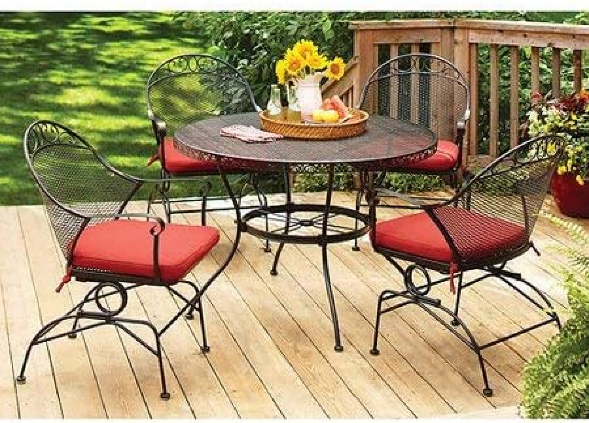 Better Homes and Gardens Wrought Iron Patio Dining Set, Clayton Court Cushioned 5 Piece, Red Better Homes and Gardens Wrought Iron Patio Dining Set, Clayton Court Cushioned 5 Piece, Red