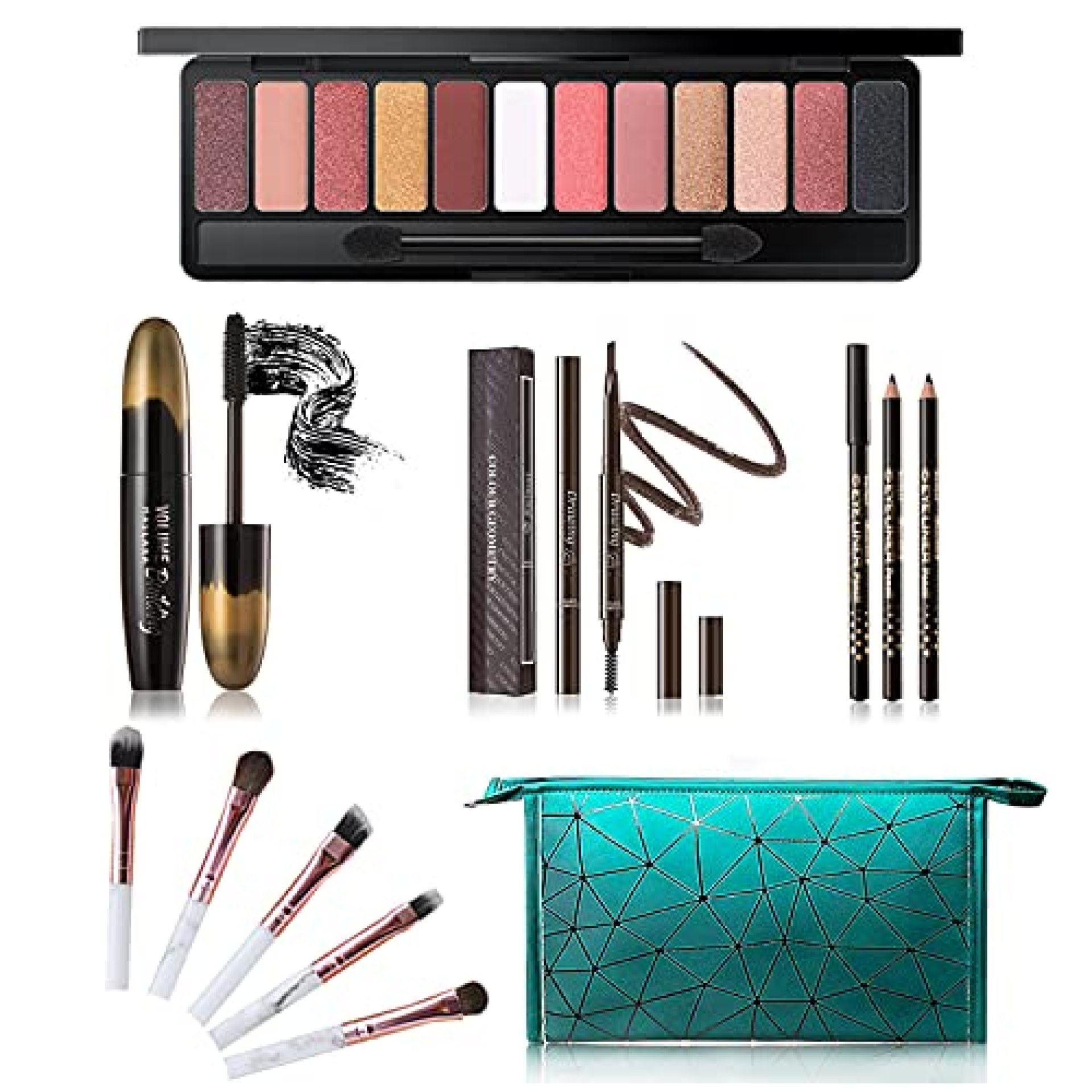 All in One Makeup Kit, Includes 12 Colors Naked Eyeshadow Palette, 5 Pcs Makeup Brush Set, Eyebrow Pencil, 2 Color Eyeliner Pencils, Lash Mascara & Cosmetic Bag, Makeup Set for Women & Teens All in One Makeup Kit, Includes 12 Colors Naked Eyeshadow Palette, 5 Pcs Makeup Brush Set, Eyebrow Pencil, 2 Color Eyeliner Pencils, Lash Mascara & Cosmetic Bag, Makeup Set for Women & Teens